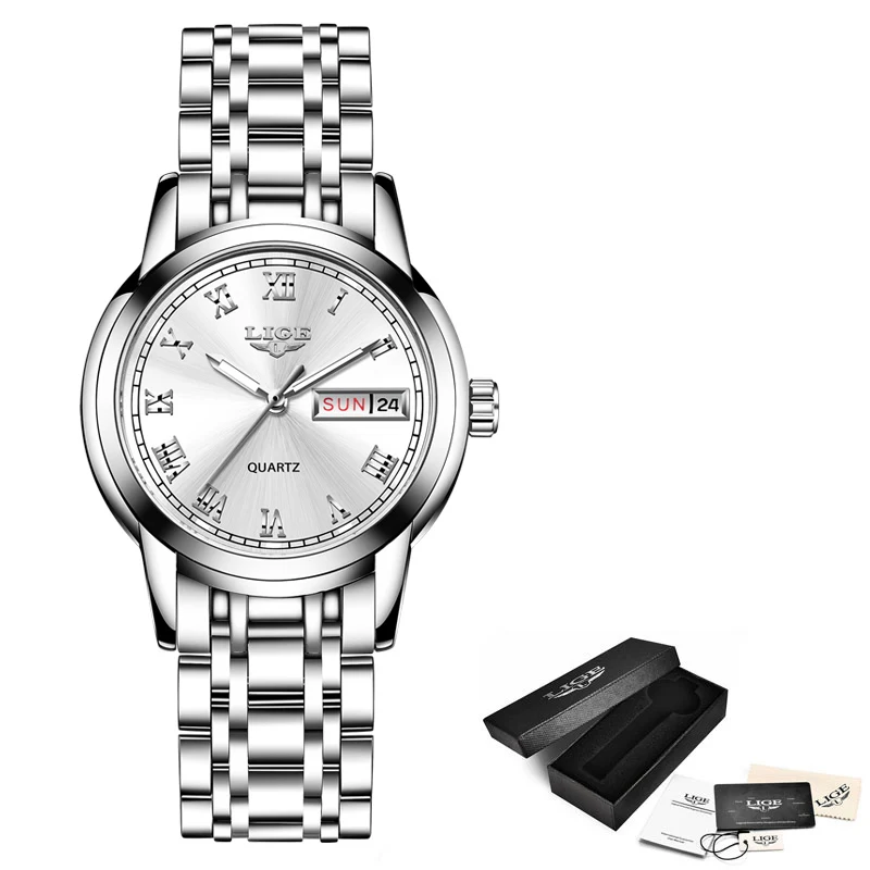 LIGE женские часы простые часы из нержавеющей стали повседневные модные часы женские спортивные водонепроницаемые наручные часы женские Relogio Feminino - Цвет: S Silver White