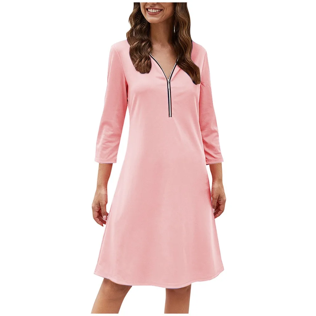 Женское платье, vestidos femininos, женская мода, roupa feminina, одноцветное, с принтом, на молнии, свободное, с длинным рукавом, платье