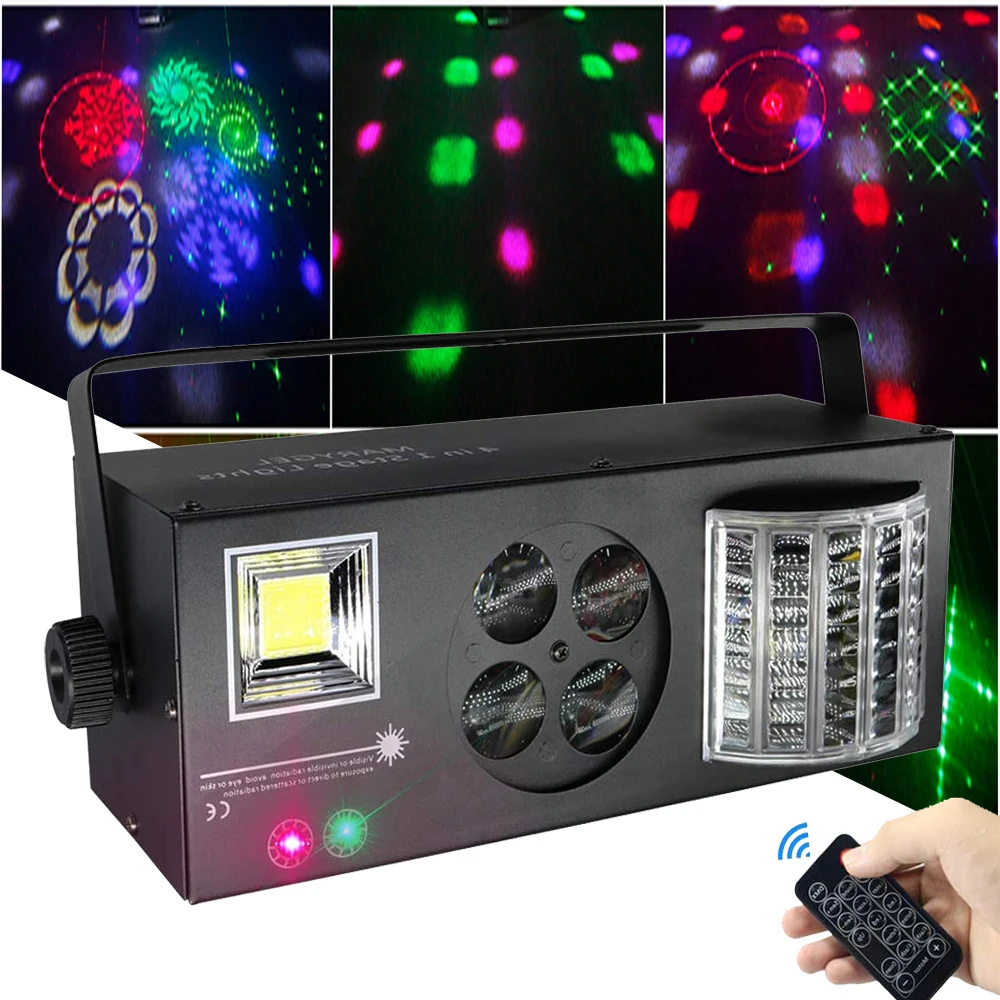 Professional DJ Lights,MARYGEL 4 in 1 Mixed Effect Sound Activated RGBW LED Pattern Party Lights Stage Light for DJ Club Disco Party Wedding Birthday Christmas