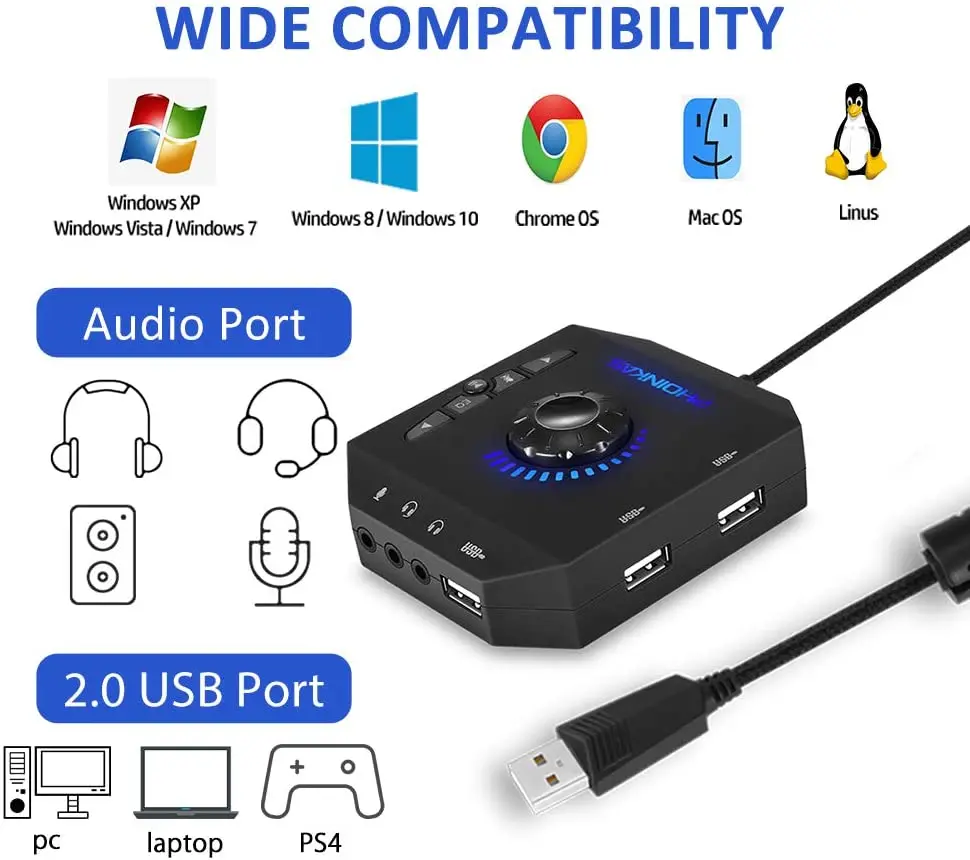 External Sound Card USB Audio Adapter with 3 5mm Headphone and Microphone Jack Volume Control Stereo Sound Card Plug Play