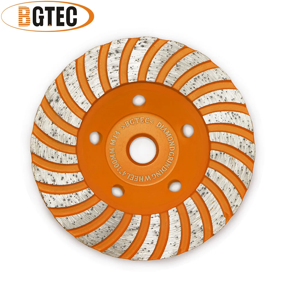 BGTEC 2pcs 4inch M14 flange Diamond Turbo Row Grinding Cup Wheel 100mm Grinding discs for marble, concrete, Masonry ,stone