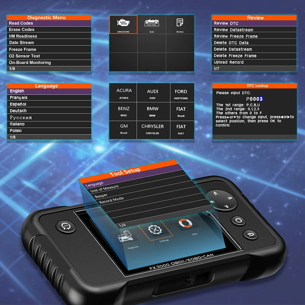 ANCEL FX3000 Автомобильный сканер ABS Oil BMS EPB SAS сброс четырех систем Профессиональный OBD2