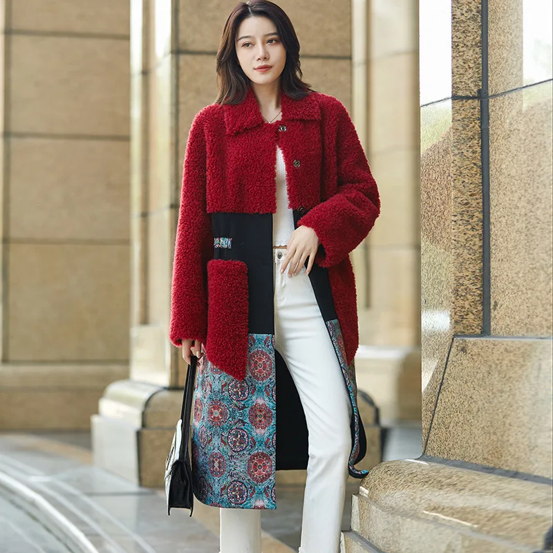 

Real Fur Coat Women Clothes 2020 Sheep Shearing Korean Spliced Vintage Print 100% Wool Jacket Women Manteau Femme 9629 YY1928