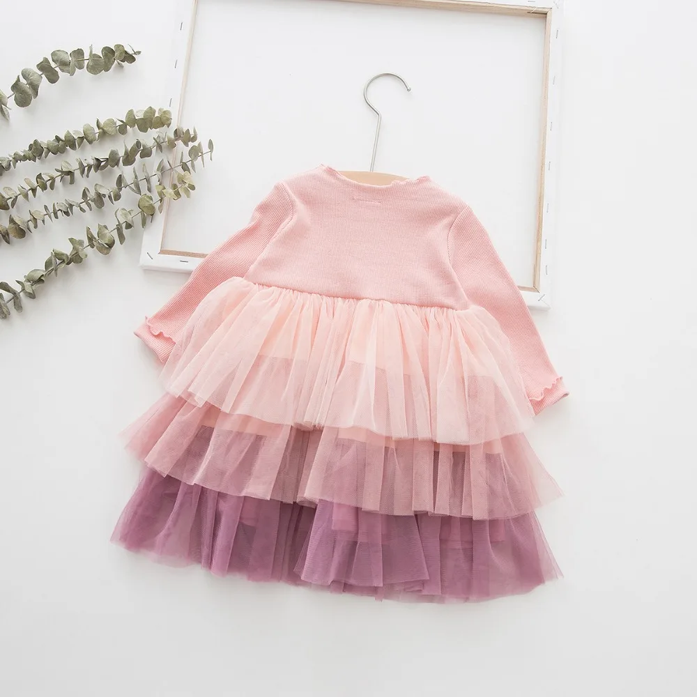 Платье для девочек 1 год Пышное Платье-пачка, новинка года, осенне-зимнее Сетчатое платье принцессы с длинными рукавами для девочек детская одежда детские платья, размер 4T