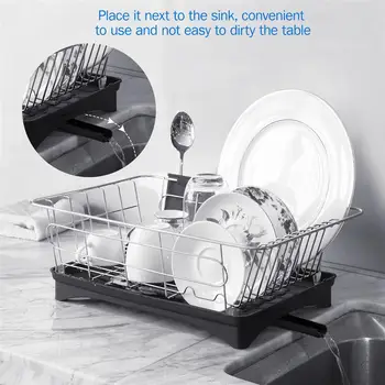 

Stainless Steel Dish Drying Rack Storage Shelf Organizer Tableware Holder Knife Fork Container with Draining Tray Kitchen Tools