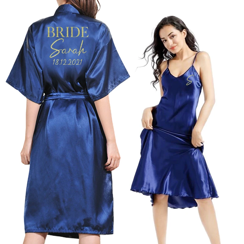 Fashion Personalized Name Logo Wedding Robe Nightgown Female Satin