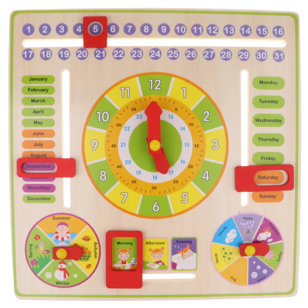 Wooden Daily Cognitive Calendar Clock Hanging Board Kids Early Education Toy for Preschool Graduation Classrooms Schools