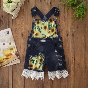 

Children Pants 2020 Autumn New Child Printed Hole Denim Overalls Girls Loose Shorts Jeans Trousers Teenage Girl Clothes