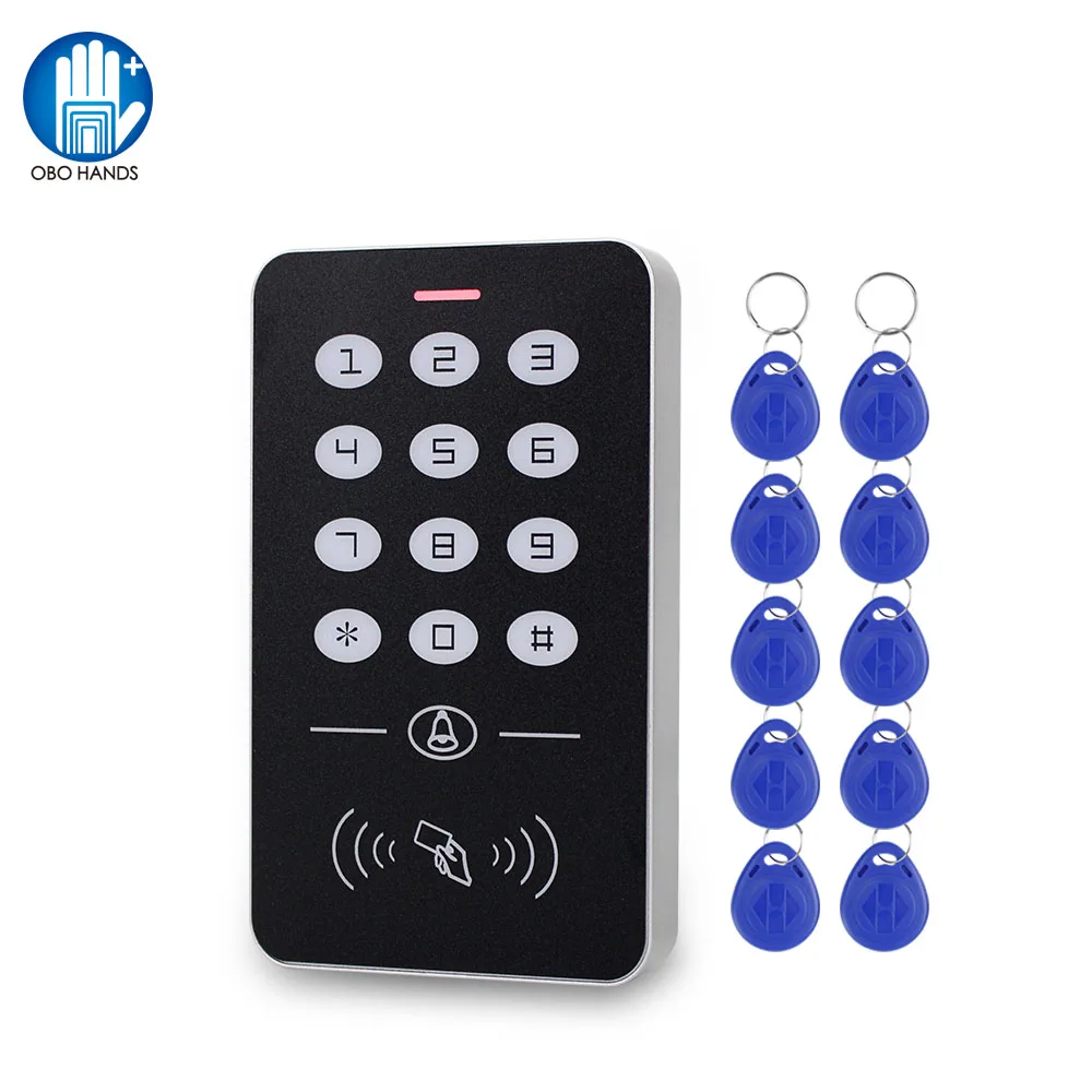 

DC12V Door Access Control System RFID Keypad Bord Card Reader Door Opener Electronic Access Controller 10pcs EM4100 Keyfobs Card