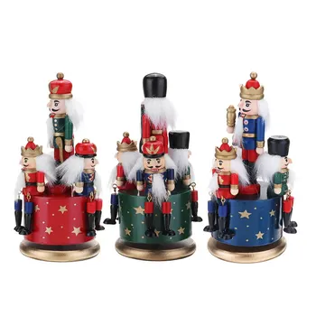 

3 Style Wooden Nutcracker Drummer Music Box Retro Round Musical Case Birthday Gift Vintage Home Decoration Accessories