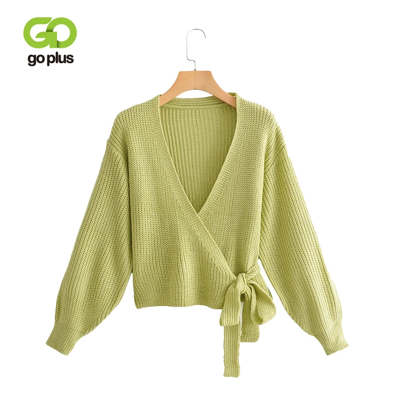 

GOPLUS New Women's Knitted Jacket Cardigans V-Neck Knitwear Sweaters Lace Up Womens Clothing Kardigan Pull Femme Moda Mujer 2019