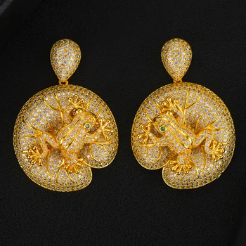 

GODKI Frog Lotus Leaf African Drop Earrings For Women Wedding Dubai Bridal Earrings 2020 Brincos Female DIY Fashion Jewelry