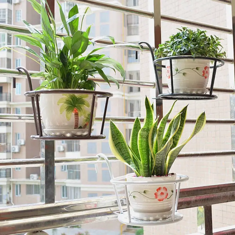 Flower Pot Organizer Hanging Rack Storage Basket Rack Closet Holders Balcony Rail Planter Shelf Fence Railing Flower Pots Holder