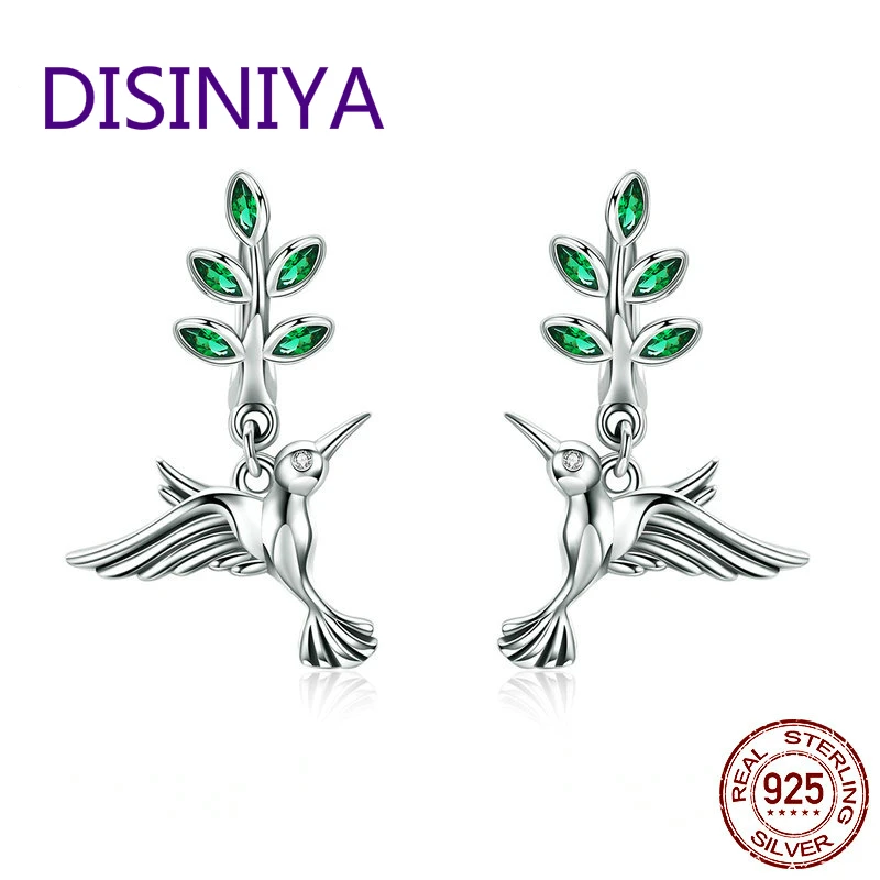 

DISINIYA 100% pure 925 silver coin hummingbird greeting Bird Earrings fashionable women's Earrings Jewelry Sce464