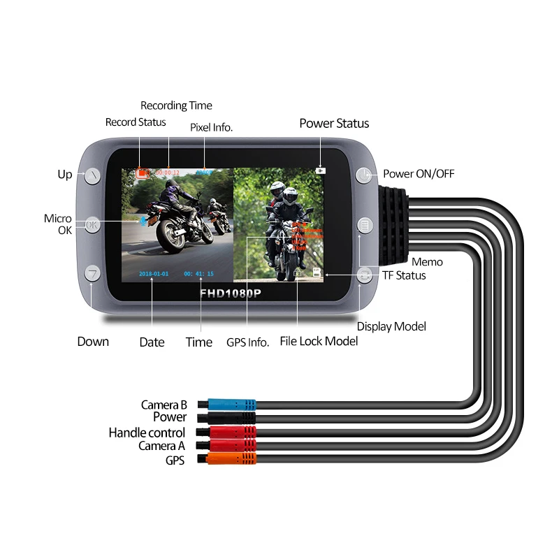 GPS Wi Fi 128G FHD 1080P камера мотоцикла 3 &quotDVR Передняя и задняя двойная видеорегистратор