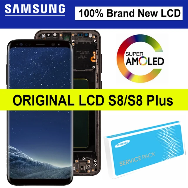 100% orijinl süper Amoled ekrn çerçeve ile SAMSUNG Glxy S8 G950F G950FD LCD S8 rtı G955 G955F dokunmtik ekrn onrım prçlrı|Mobile Phone LCD Screens|  