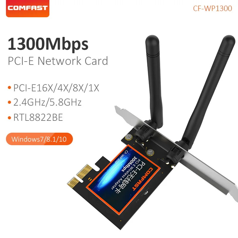 

COMFAST 1300Mbps PCIE Wireless Adapter RTL8822BE 2.4G/5GHz 11AC PCI-E Wifi Card with 3dBi Antenna Wi-Fi Receiver for Win10/11