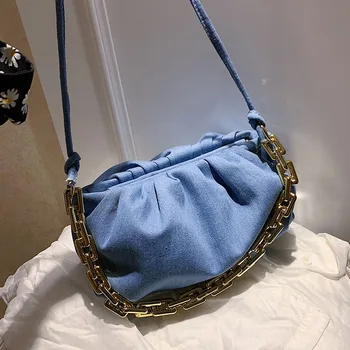 

Thick Chain Shoulder Bags Cloud Bag Casual Underarm Bags 2020 Denim Soft Fold Ladies Designer Bags Female Crossbody Bag Handbags