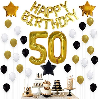 

45pcs/lot 50 Anniversary Balloons Happy Birthday Party Decorations Adult Black Gold Balloons 30th 40th 50th Years Party Favors