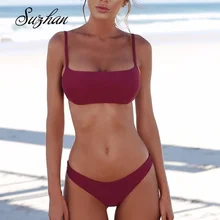 Suzhan, сексуальный комплект бикини, женский купальник, Одноцветный бикини, открытая спина, купальник, низкая талия, купальник, Женский Бразильский бикини