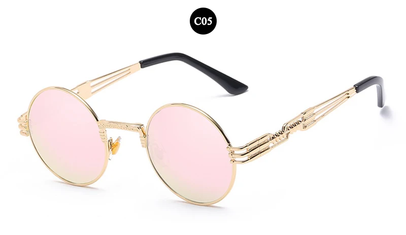 Ретро Для мужчин стимпанк Sunglassses Круглые Солнцезащитные очки для Для женщин леди, круглой формы, без вентиляционных отверстий без градуса 90S Мода Хиппи очки