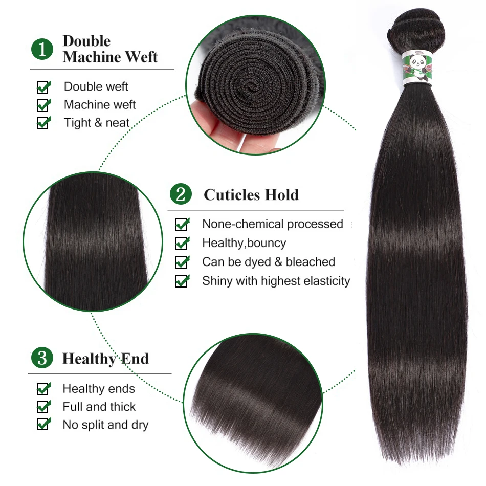 Panda Straight Hair Weave Bundles 100% Human Hair 1 3 Pcs Bundles Deal Remy Brazilian Hair Weaving For Black Women Fast Shipping