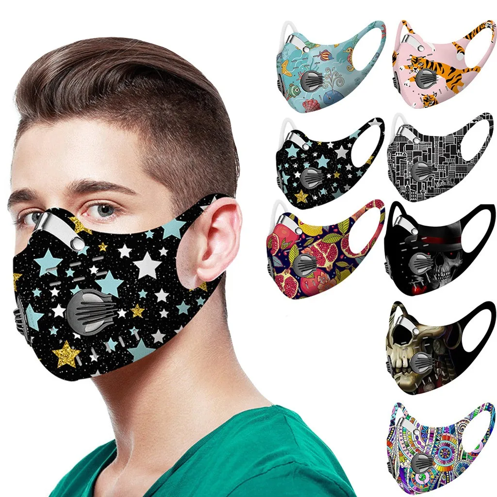 Pattern Respiratory Mask Unisex Washable Breathing Valves Protect Mouth