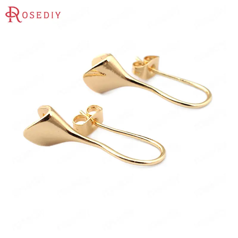 

(33766)12PCS 26MM inside 7*5MM 24K Gold Color Brass Half Pins Earrings Hooks High Quality Diy Jewelry Findings Accessories