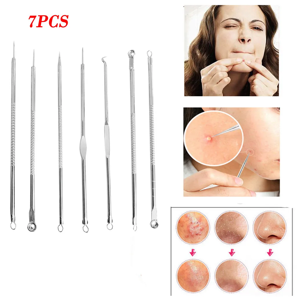 

7PCS Stainless Steel Blackhead Remover Tool Whitehead Facial Acne Pimple Spot Comedone Acne Extractor Remover Face Tool Kit
