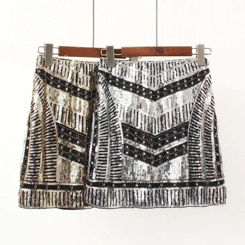 

2019 Western Style Autumn And Winter Women's Dress New Style Geometry Sequin Skirt Sheath Short Skirt