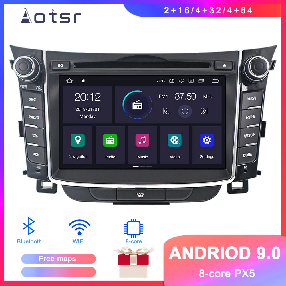 Top DSP Android 9 Car GPS Navigation DVD Player For Elantra GT 2012 2013-2016 Auto Stereo Radio Multimedia player Head Unit recorder 1