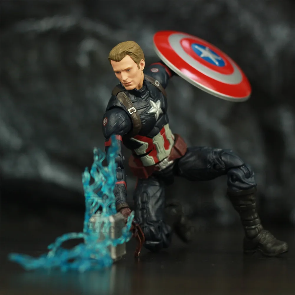 

Avengers Endgame Captain America 6" Action Figure KO's Marvel Legends Custom Steven Rogers Mjolnir Worthy Captain Head Doll Toys