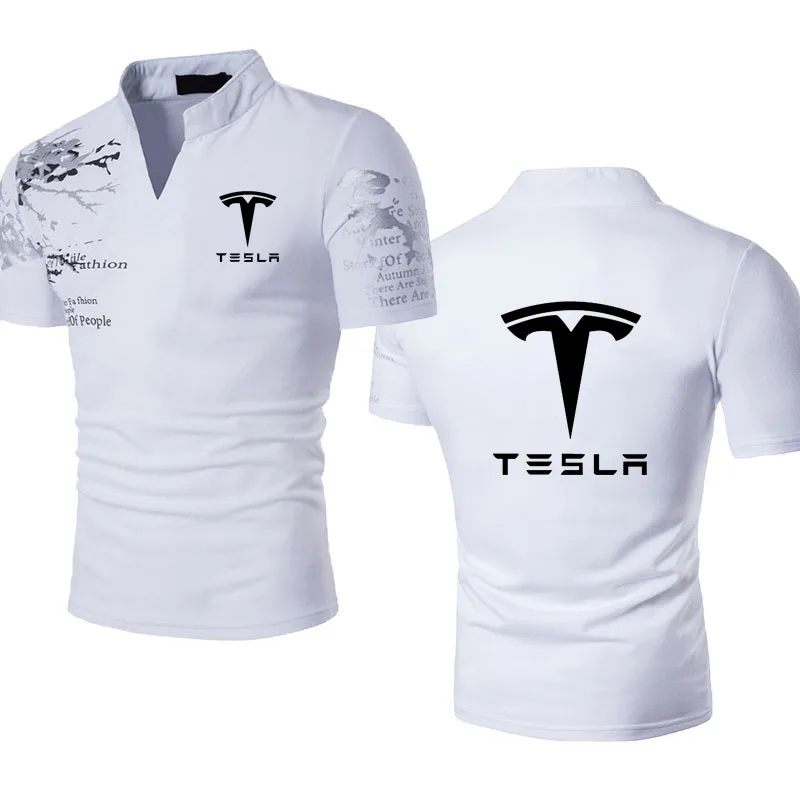 Футболка мужская с коротким рукавом и стоячим воротником тенниска принтом