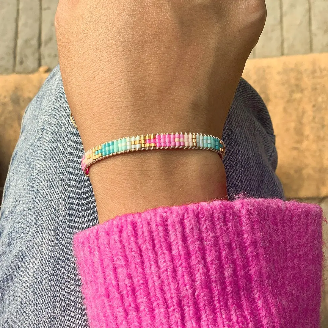 Bracelet Perlé Main Coloré Réglable - Fait Main, Perles De Rocaille, Motif Infini - Cadeau Femme Bohème