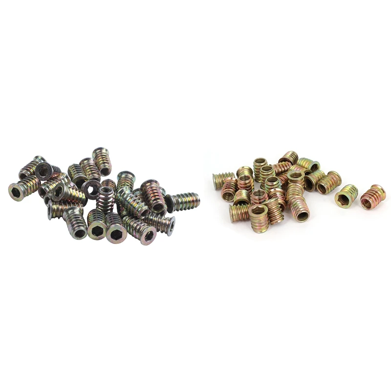 

50Pcs E-Nut Wood Insert Interface Screws Hex Socket Nut Fittings, Brass - 25Pcs M8 & 25Pcs M6