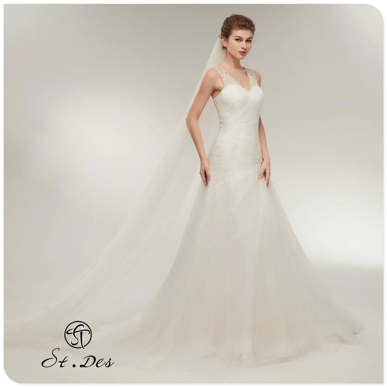 

S.T.DES Wedding Dress 2020 Ivory Mermaid Russian Sweat Heart V-Neck Floor-length Designer Elegant Wedding Dress Wedding Gown
