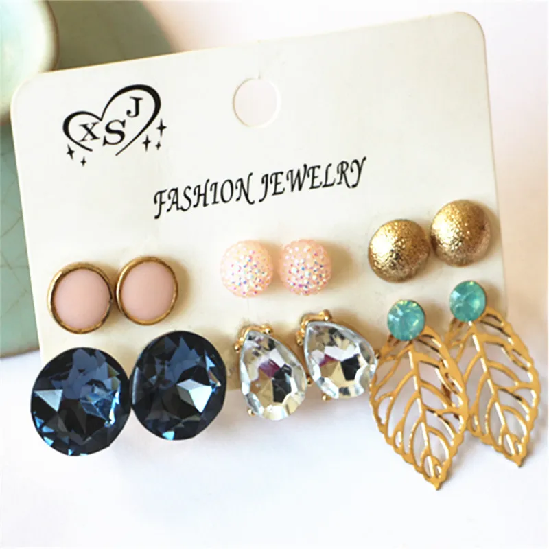 Новые женские модные ювелирные изделия Нарядная, для девочек жемчужные сережки-Гвоздики 6 пар/компл. синий/голубой/зеленый смешанный тип Серьги агента доставки