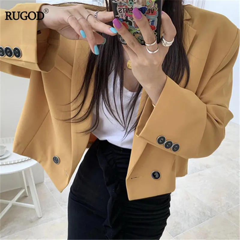 

RUGOD Korean Style Women Solid Blazer Notched Collar Long Sleeve Short Blazers Single Breasted Autumn And Winter 2019 Outwear