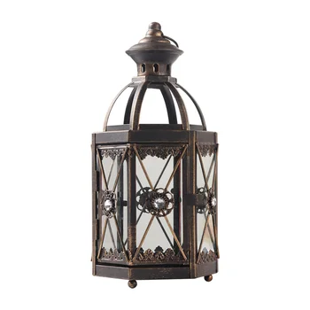 

Windproof Candle Holder Vintage Hanging Glass Outdoor Black Iron Candle Holder Retro Dinner Table Moroccan Candlestick MM60ZT