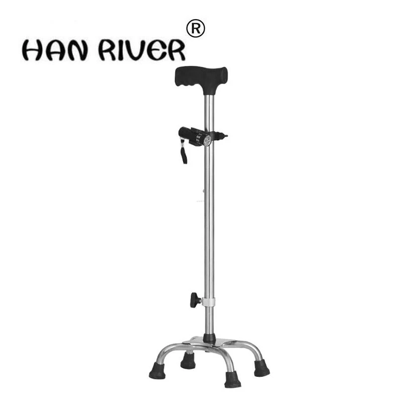 HANRIVER Cane stainless steel stick telescopic cane 9 levels: old man walker non-slip portable Angle of four feet | Красота и