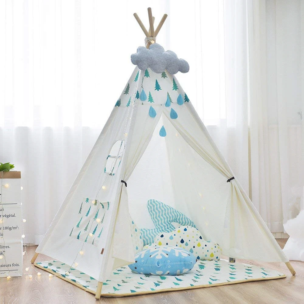 Большой Холщовый вигвам палатка для детей Teepee Tipi с серыми помпонами индийская