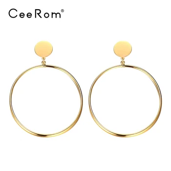 

CeeRom Simple Circle Drop Earrings Gold Color Stainless Steel Fashion Statement Jewelry Long Dangle Earrings For Women Oorbellen
