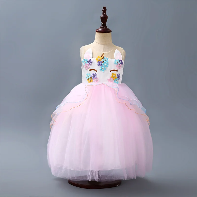 Платье для девочек; платье с единорогом для девочек; Детские платья для девочек; платье Эльзы; Детские праздничные платья принцессы; карнавальный костюм с единорогом - Цвет: E34-1