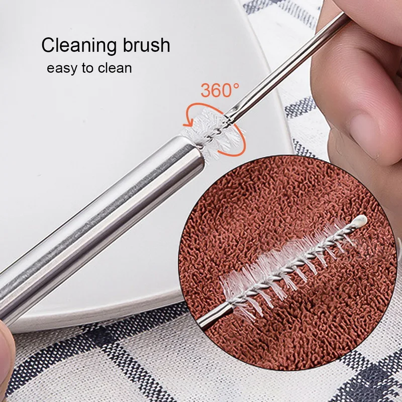 Многоразовые соломинки из нержавеющей стали прямые телескопические для путешествий Раскладной Металлический питьевой соломы с чехлом и щеткой