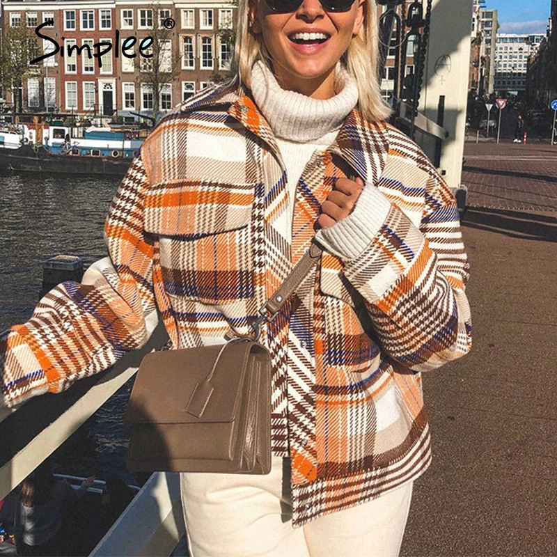 Best Simplee Single breasted women plaid jacket coat Long sleeve casual autumn outwear female coat Stree