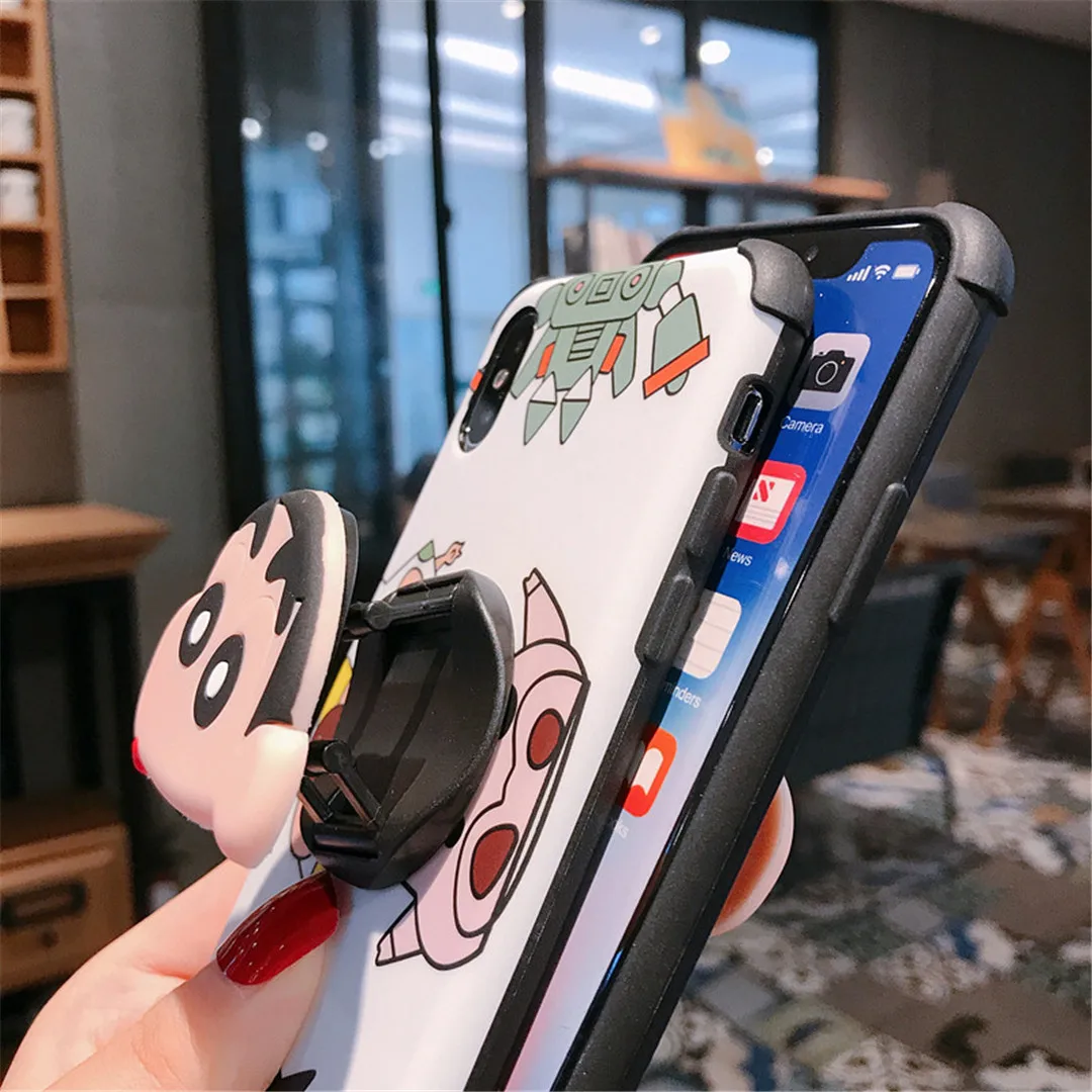 Для iphone 11 Pro Max Забавный мультяшный складной кронштейн Crayon Shinchan модный противоударный чехол для мобильного телефона iphone 6 6s 7 7plus 8 8plus X XR XS максимальный чехол