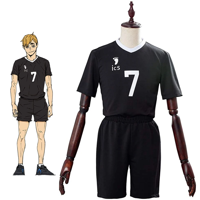 WWZY Anime Haikyuu! Inarizaki High School Rintaro Suna Cosplay Disfraz Cuello Redondo Manga Corta Transpirable Camiseta De Voleibol Negro para Adulto Mujeres Y Hombres 