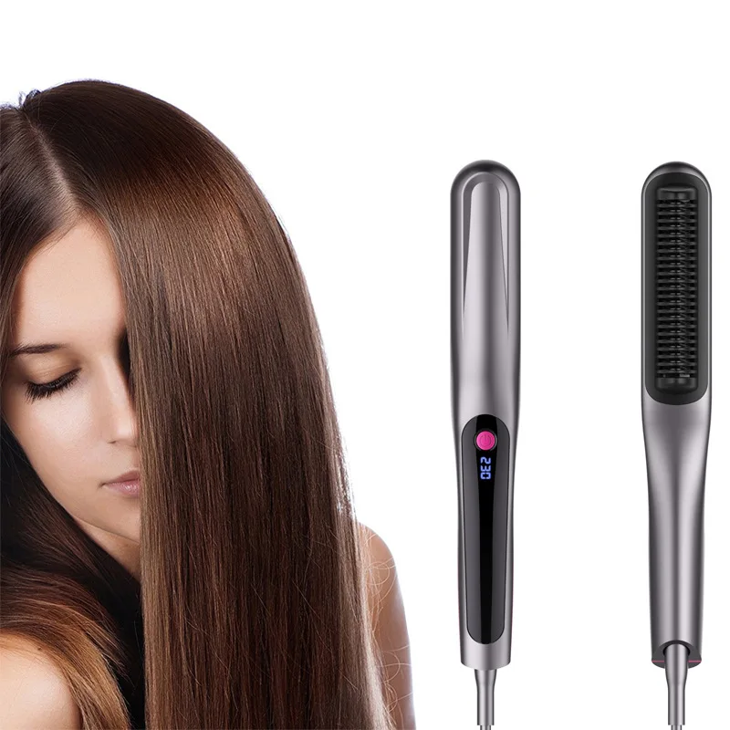 EU Plug Straight Hair Brush, Heating Straightening Brush, Anti-Scalding Automatic Temperature Lock 3 Heat Levels, 30S Fast Ceram