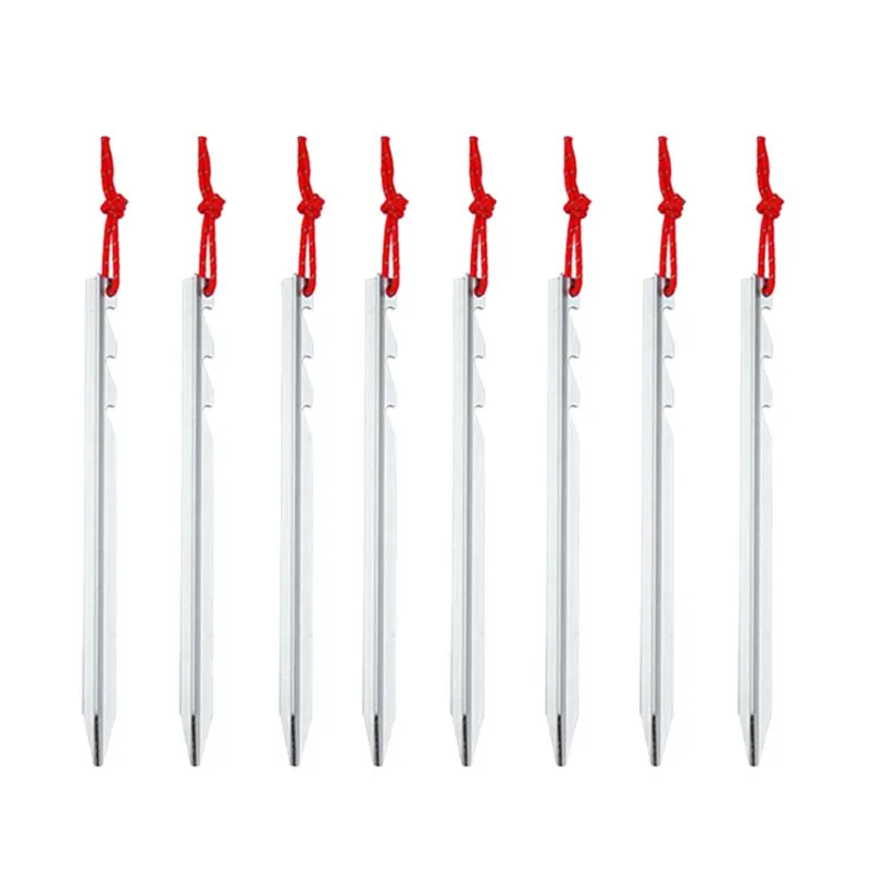 10Pcs Aluminum Alloy Tent Pegs Nails With Rope Lightweight Outdoor Camping Hiking Tent Stakes Silver