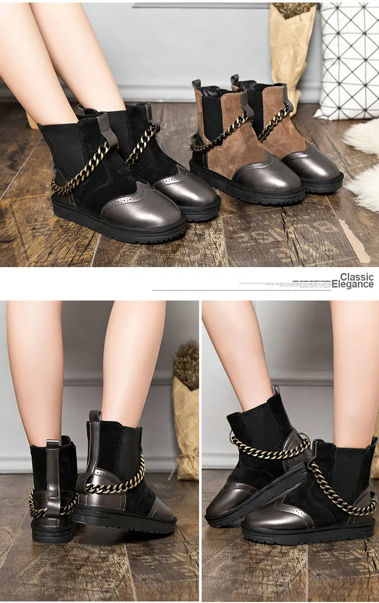 BUYINIAO/; модные ботинки до середины икры; женские теплые зимние ботинки из овечьей шерсти с цепочкой; дышащие Резиновые Нескользящие женские ботинки